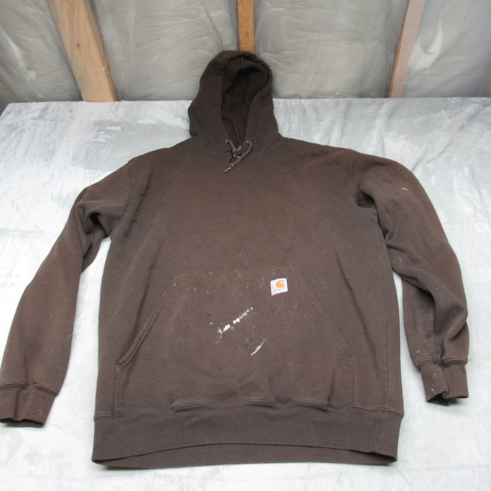 Carhartt Sweatshirt‎ Mens Large Brown Midweight Hoodie Distressed Pullover FAIR?
